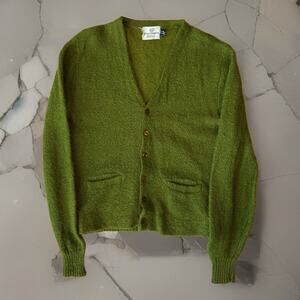 Vintage Mohair Cardigan Small Green Baggy Shag Bruce Cameron 70s Made in USA